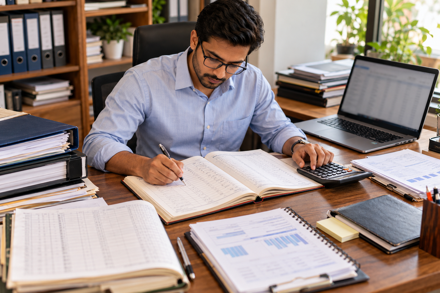 Accountant reviewing financial statements
